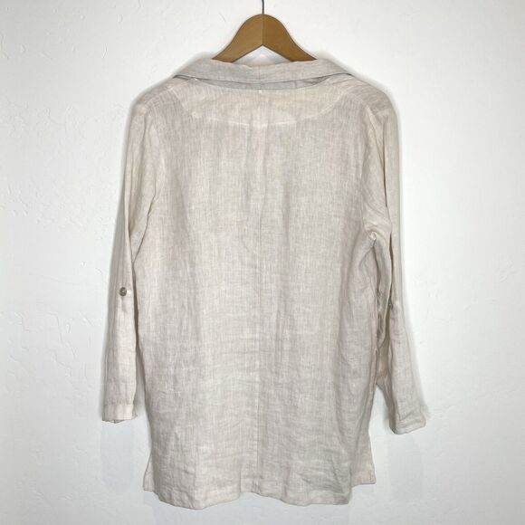 Alessia Pacino Linen Blazer Womens Small Single Button Oatmeal Roll Tab Sleeves - Picture 3 of 5